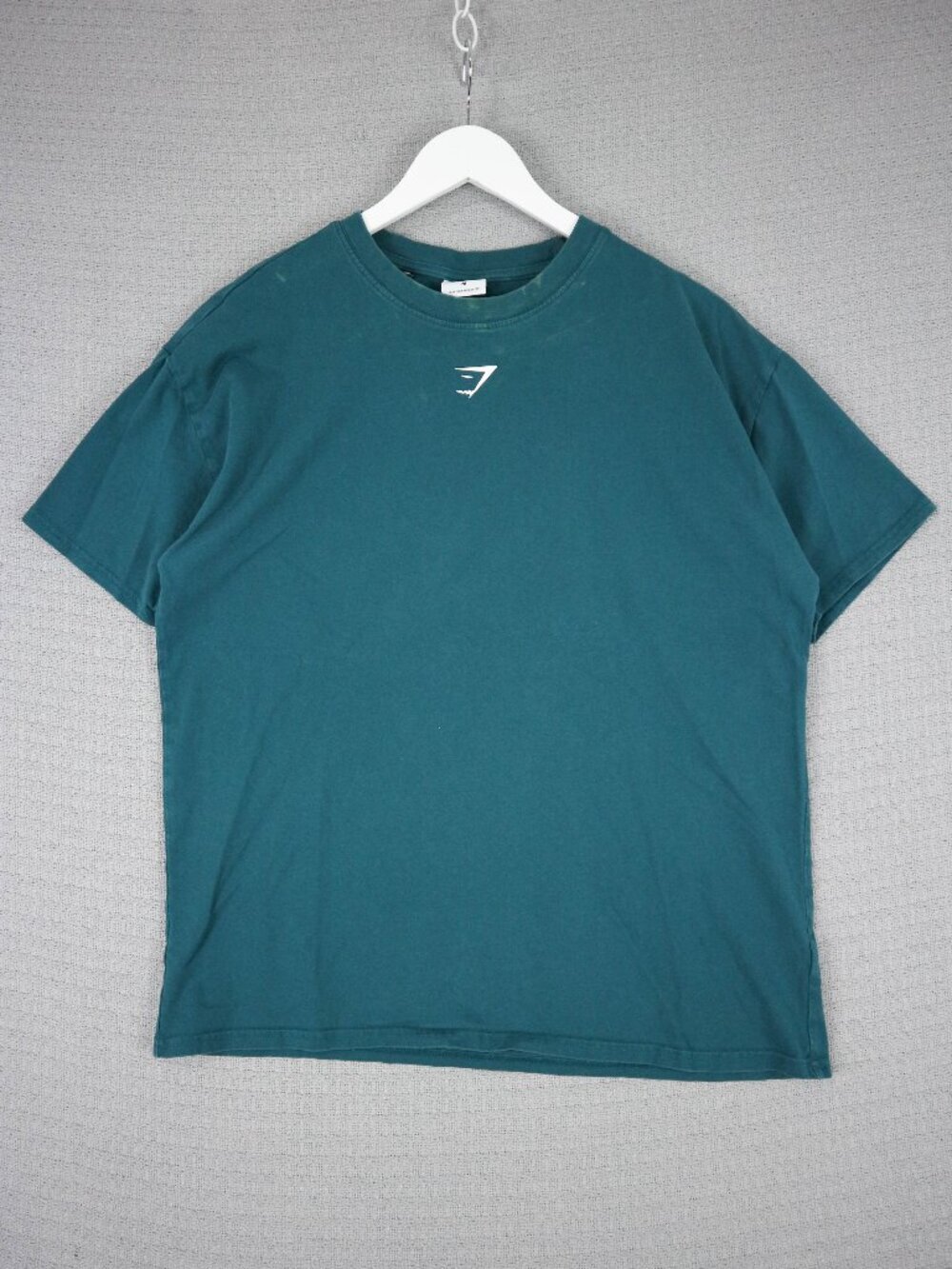 Gym Shark Logo Spellout Tee Turqoise Bleach Stained Mens Medium